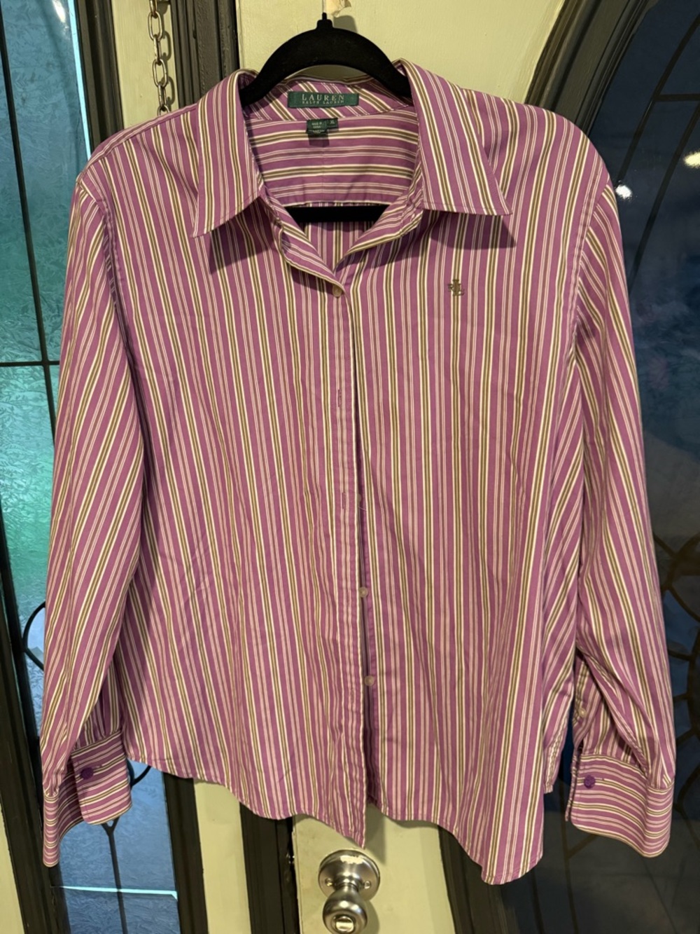 Vintage Green Label Ralph Lauren Purple and White Striped Button-Down Shirt